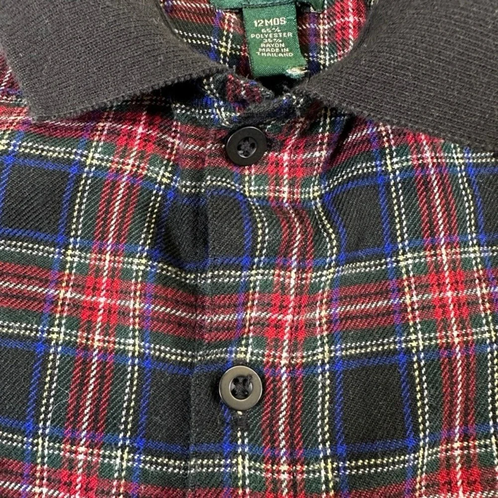 The Childrens Place Baby Boys Plaid Long Sleeve Romper Red Blue 12 Months